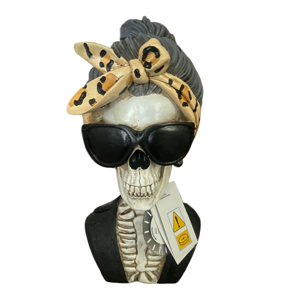 Creepy Cute Skeleton Ghoulfriend LED Bust w/ Leopard Print Headband